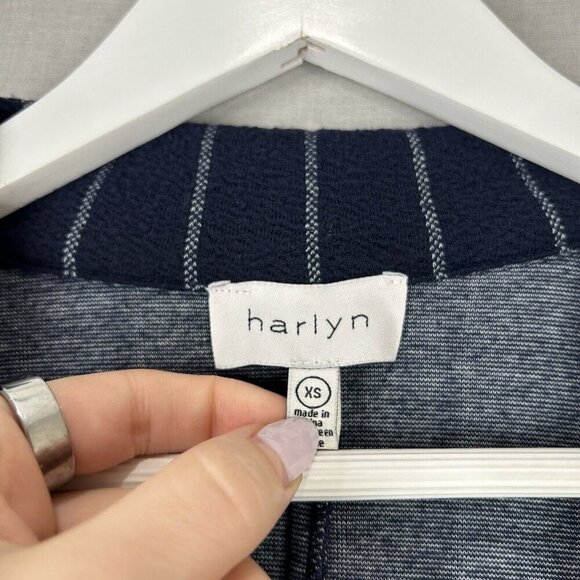 Harlyn Anthro Womens Jacket Extra Small Blue Pinstripe Longline Blazer Cardigan - Picture 16 of 16